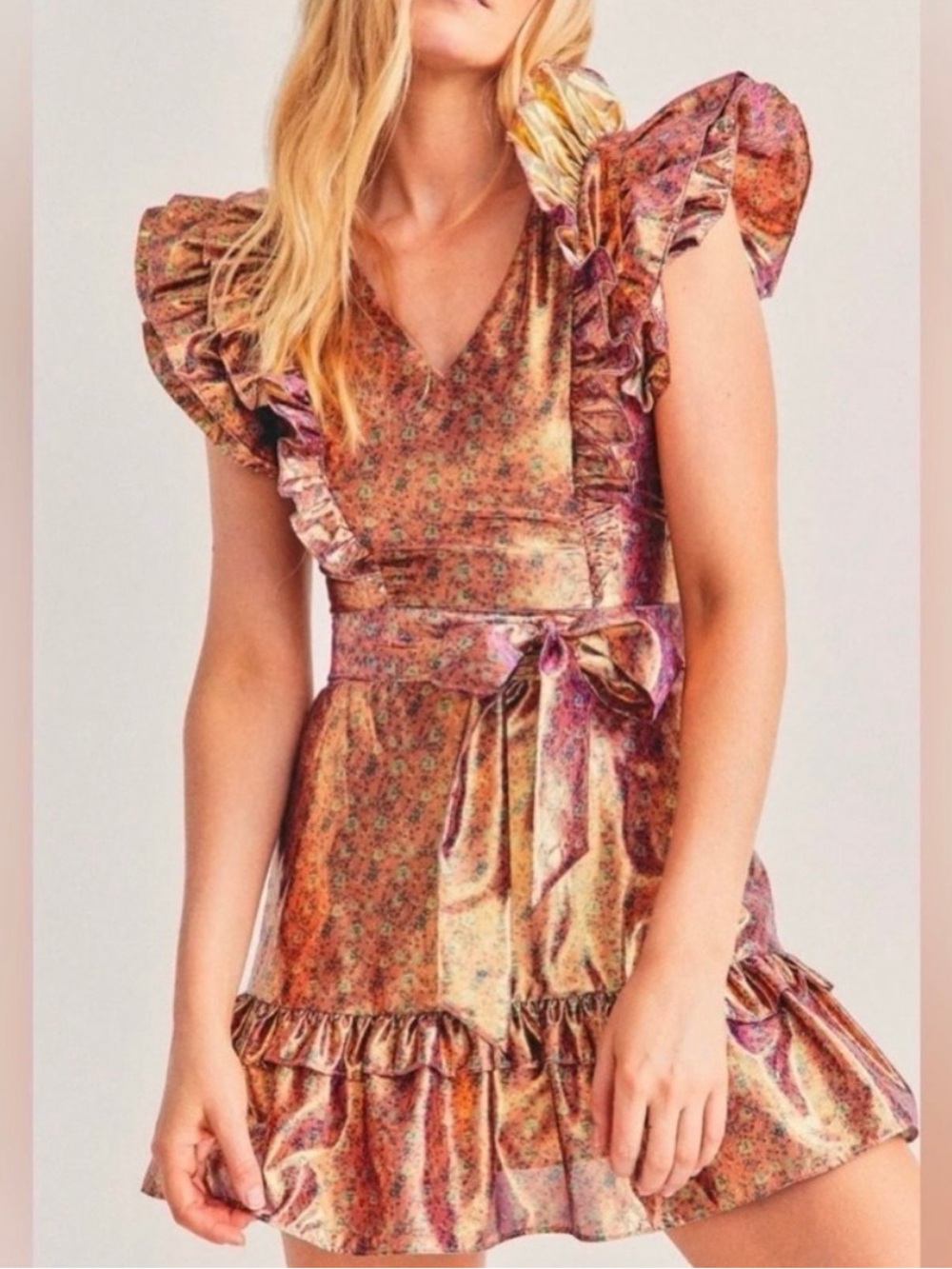 LOVESHACKFANCY Zoya Printed Lamé Mini Dress Love Shack Fancy Party Whimsy